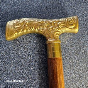 Decorative Brass Victorian Style Handcrafted 2 Piece Wooden Cane Walking Stick